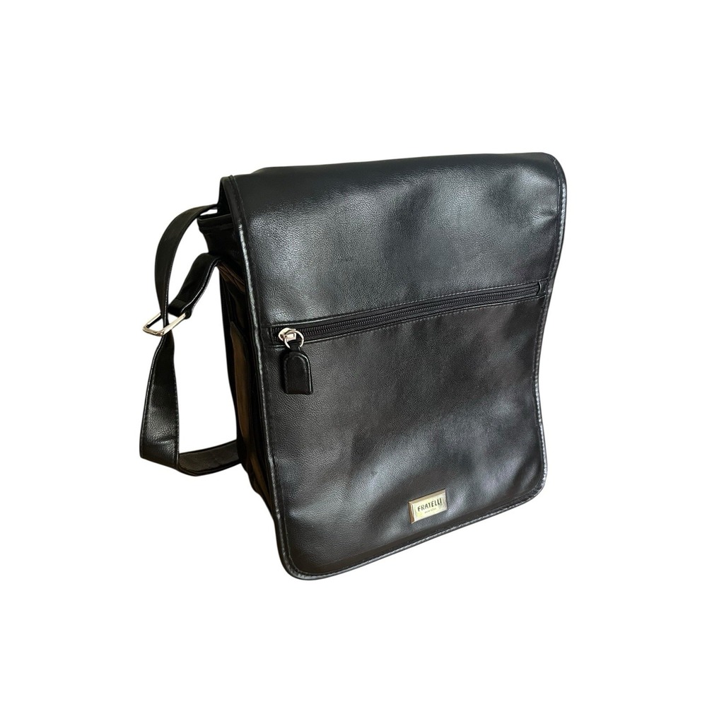 Black Leather Messenger‎ Laptop Briefcase Bag Unisex Designer *READ